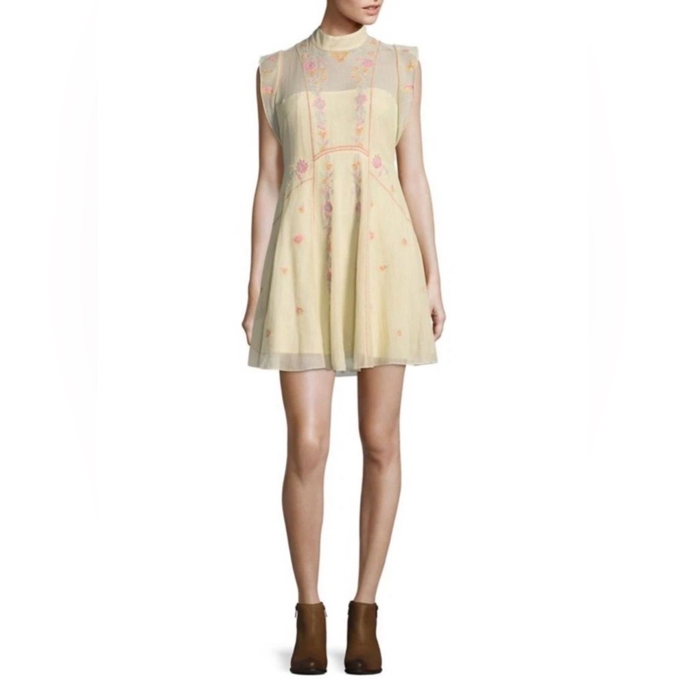 New Free People Riviera Embroidered Mesh Mini Dress - Picture 2 of 9